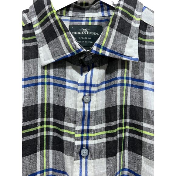 Rodd and Gunn Shirt Mens L Sports Fit Plaid Italian Linen Short Sleeve Button Up - Picture 7 of 13